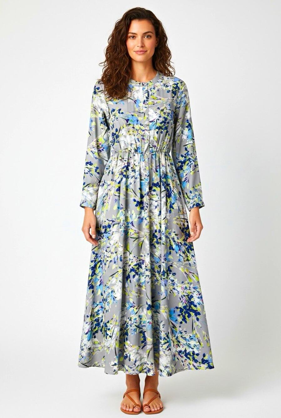 Annah Hariri Grey Sunshine Modest Floral Maxi Dress 18